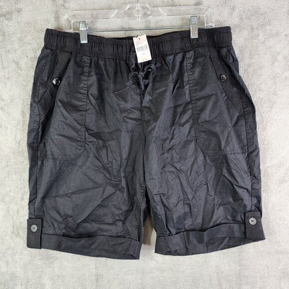 Womens Black Lane Bryant Shorts Pull on Elastic waist draw Tie Bermuda 14/16 - Picture 1 of 14